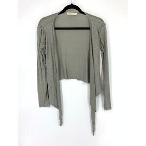 Velvet Sweater Sz S Linen Open Front Cardigan Long Sleeve Taupe Metallic